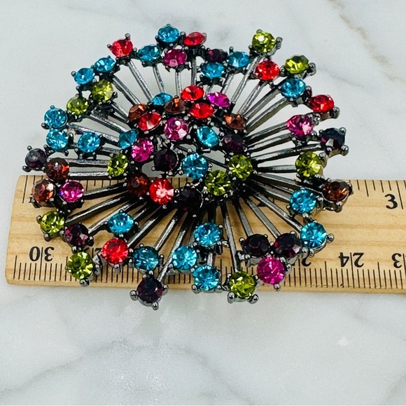 Vintage Multicolor Starburst  Brooch Pin Large Statement Glass Rhinestone 80s - Picture 8 of 9